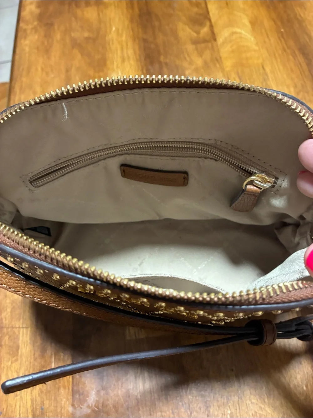 Michael Kors Cognac Quilted Crossbody Bag with Gold Logo